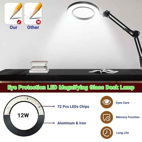 15X Real Glass Lens Magnifying Glass with Light ? 3 Color Modes & Adjustable Brightness, Hands-Free Magnifier with Metal Base & Clamp for Crafts, Repair, Reading, Sewing, Painting & Close Work