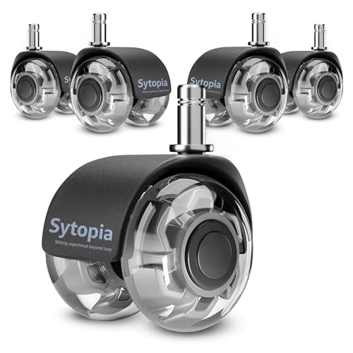 Sytopia Grey 2-Inch Office Chair Casters Set of 5 - Smooth Universal Fit, Quiet Rubber Wheels for Carpet & Hardwood Floors