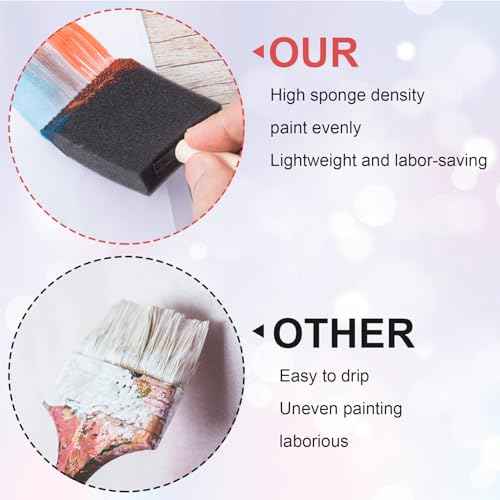 4 Pcs Foam Paint Brushes, 4 Sizes Wood Handle Sponge Paint Brush 1" 2" 3" 4" for Details, Staining, Varnishes, Large Area and DIY Craft Projects