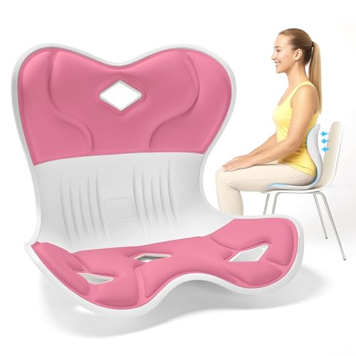 Ergonomic Back Support for Office Chair, Chsir Back Support for Good Posture Correction for Women, Lumbar Suppor for Floor Seat, Perfect for Home, Work, Office Pink
