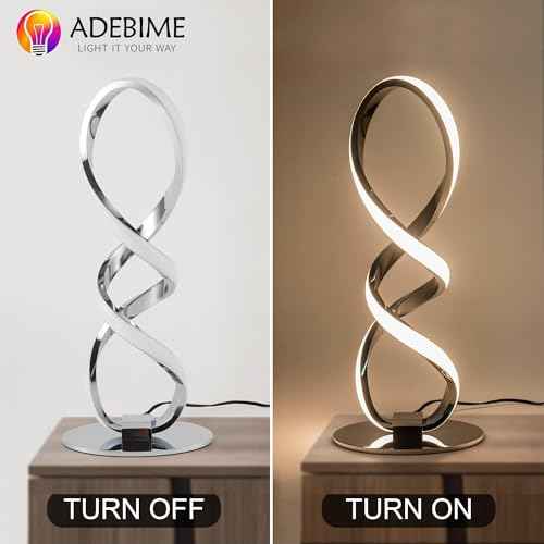 LED Spiral Bedside Table Lamp, Stepless Dimmable 12W 3000K Warm White, Modern Nightstand Desk Lamp for Bedroom, Living Room?, Sliver