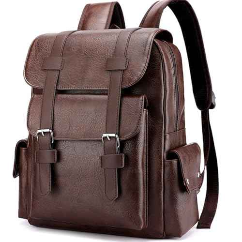 Vintage Laptop Backpack Leather Backpack for Men Dark Brown Travel Work Backpacks Large Capacity Business Back Pack