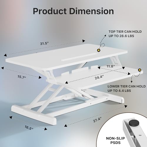 JOY worker 32-Inch White Standing Desk Converter, Height Adjustable Sit-Stand Riser