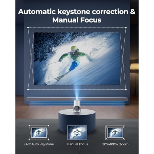 CLOKOWE Mini Projector with WiFi and Bluetooth, Built-in Apps, Smart Portable Projector with 180¡Æ Rotation, Auto Keystone, Support 1080P, Compatible with HDMI/USB/TV Stick/Smartphone/Laptop