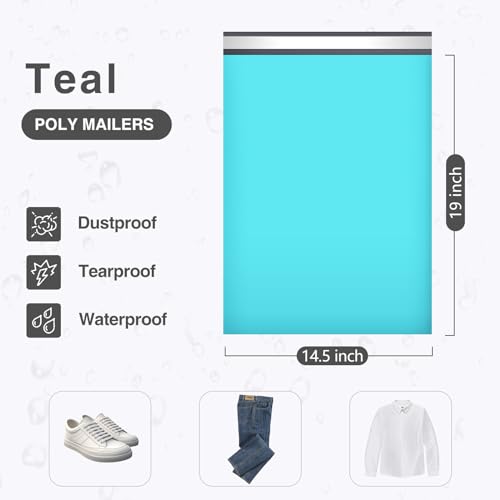 UCGOU Teal Poly Mailers 14.5x19 Inch 100 Pack Self-Sealing Waterproof Shipping Bags