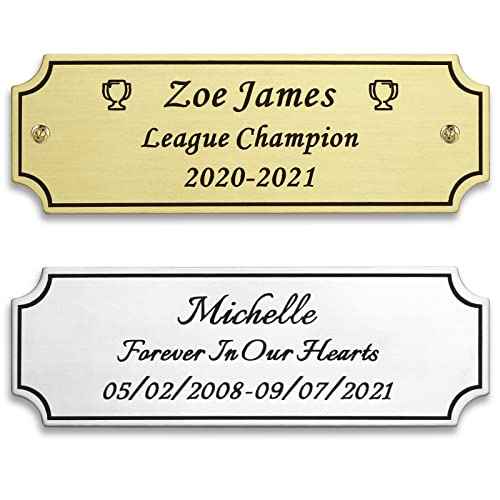 3"W x 1"H, Custom Elegant Engraved Plate, Personalized Memorial Name Plate for Trophy, Frames, Urn, Brass or Stainless Steel Laser Engraved Plaque with Adhesive Backing or Screws (Silver, Gold)