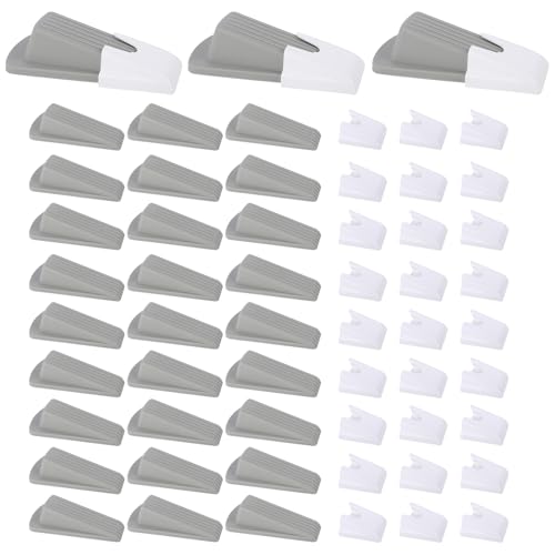 30 Pcs Door Stoppers for Bottom of Door Rubber Door Stop Wedge with Holder Doorstop for Home Office Dorm Classroom Garage on Carpet, Concrete or Wooden Floor