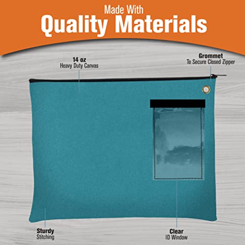 14W x 11H Canvas Interoffice Mailer with Zipper & Grommet - Teal, Heavy Duty