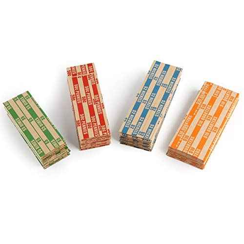 L LIKED Coin Roll Wrappers, 100 Count, Assorted Denominations for Pennies, Nickels, Dimes and Quarters