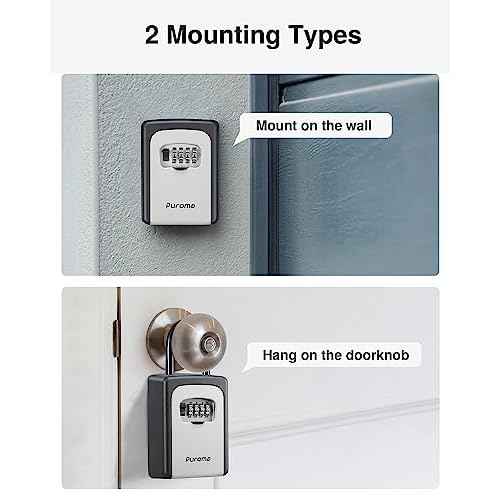 Puroma Lock Box, Large Key Lock Box Resettable Combination Code Lockbox, Portable Wall Mount Lockbox Security Safe Box for Outside Outdoor Home Office Door Handle House Key, Gray (2 Pack)