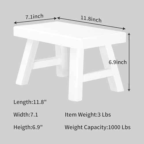 Wooden Step Stool for Adults 11.8" L x 7" W x 6.9" H Handcrafted Solid Wood Stool with Chamfered Edges, Multi-Usage Stool, Wooden Step Stool with Anti-Slip Caps - Durable and Sturdy (Natural Wood)