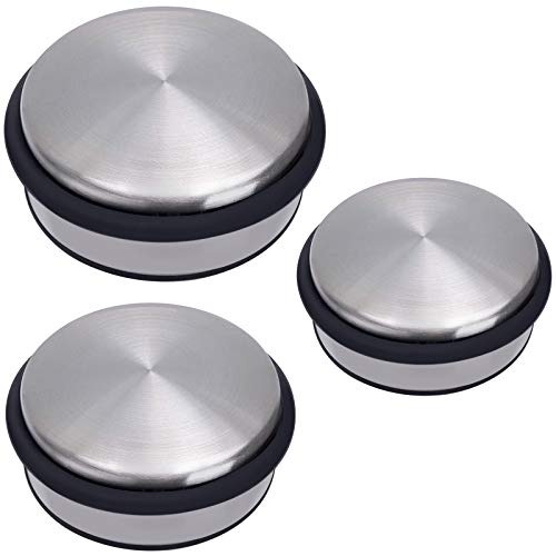 KINJOEK 3 Packs Heavy Duty No Drill Door Stopper, Stainless Steel Door Stop, Surrounded with Protective Rubber Bands Anti-Slip Door Wedge for Office, Home, Garage, Laundry Door