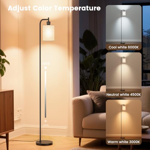 Beige SIBRILLE Dimmable Floor Lamp with Linen Shade, Remote & 3 Color Temps
