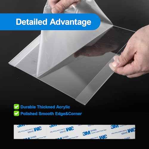 12 Pcs Acrylic Sign Holder 8.5 x 11, Vertical Wall Mount Sign Holders with Adhesive, Clear Plastic Frames Paper Display Sign Holders for Office, Home, Store, Restaurant - No Drilling