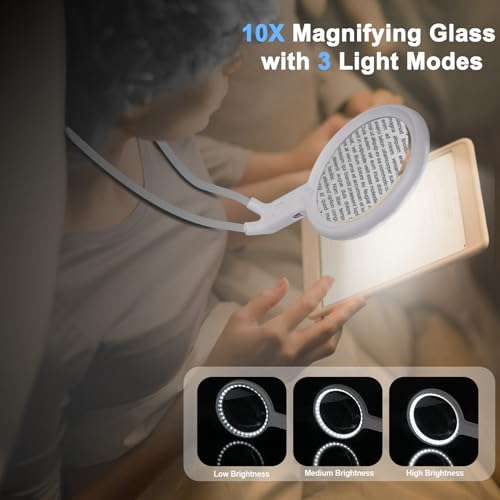 GABORISH White Neck Magnifier with Light, 10X 5.2-Inch Hands-Free Lens