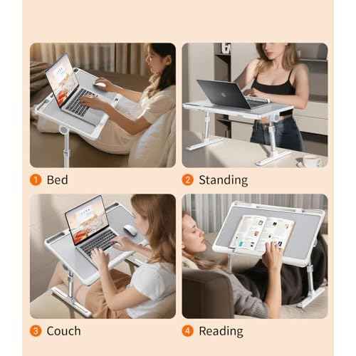 Laptop Desk for Bed,Adjustable Height Lap Desks Bed Tray,Portable Folding Couch Table with Bookstand,Car Rear Seat Sofa Floor Laptop Tray Stand for Adults Kids Eating Breakfast,Writing,Reading