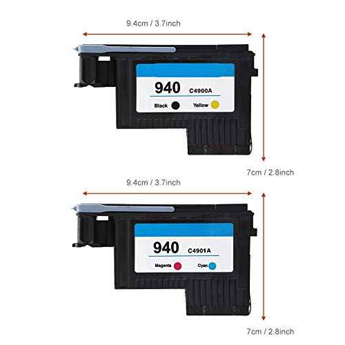 Printer Replacement Parts, Durable Easy to Install Printhead for C4900A, Smooth & Stable No Paper Jam Polished Nozzle for 8000 8500 Series(Black and Yellow + red and Blue)