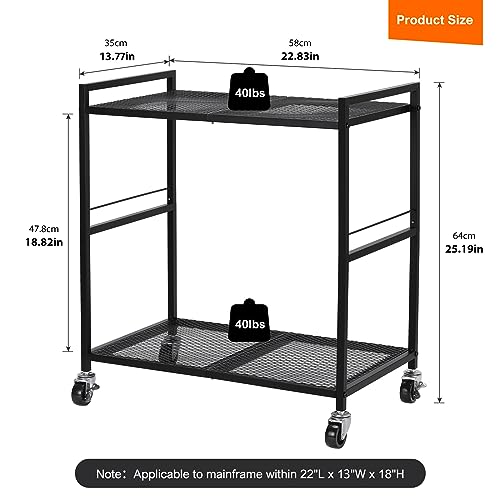 YBING Computer Tower Stand, PC Tower Stand Metal Mobile CPU Holder Stand Cart with Caster Wheels 2 Tier Rolling Printer Cart Under Desk for Fax Home Office Black