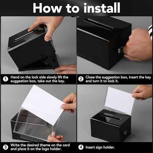 VOISEN Acrylic Donation Box with Lock, Black Tip Jar with Sign Holder, Suggestion Box for Fundraising, Donation, Bar, School Voting, 6.2x4.6x3.9 Inch