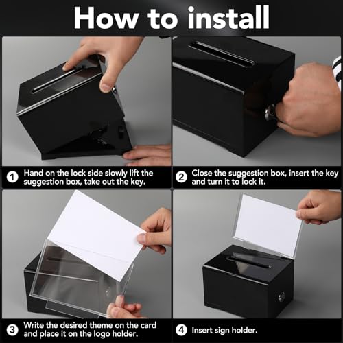VOISEN Black Acrylic Donation Box with Lock & Sign Holder - 1 Pack