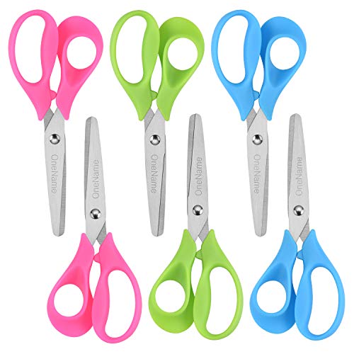 OneName Left-Handed Kids Scissors 5-inch, 6 Pack in Blue, Pink, Green – Ergonomic Safety Kids Scissors for School & Crafts