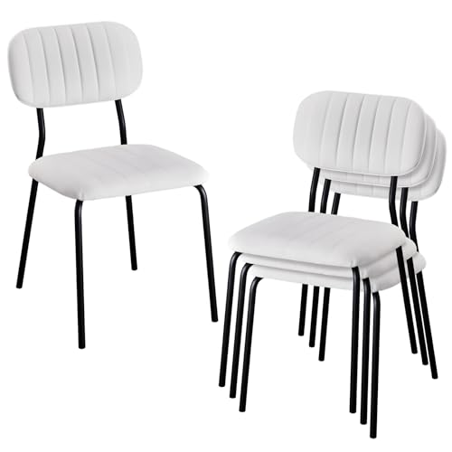 VINGLI White Stacking Dining Chair Set of 4 – Modern Padded Chrome Frame