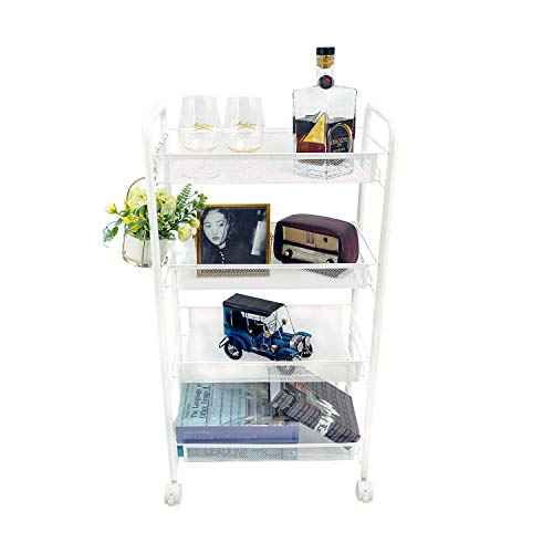 JANE EYRE Rolling Utility Storage Rack Cart on Wheels, Trolley Carft cart, Multi-Purpose Organizer Shelf (White, 4 Tier)¡¦