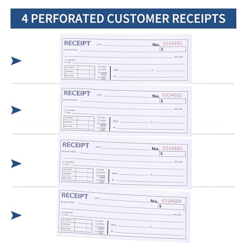 Sunanday 6 Pack Spiral 3-Part Carbonless Receipt Books, 100 Sets/Book