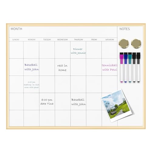 VUSIGN 17x13 Magnetic Dry Erase Calendar Whiteboard Wall Mount with Wooden Frame