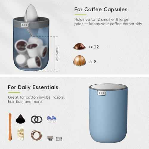 EKO Mini Desk Trash Can with Swing-Top Lid 0.4 Gallon Small Table Round Wastebasket for Office, Home, Car (Blue)