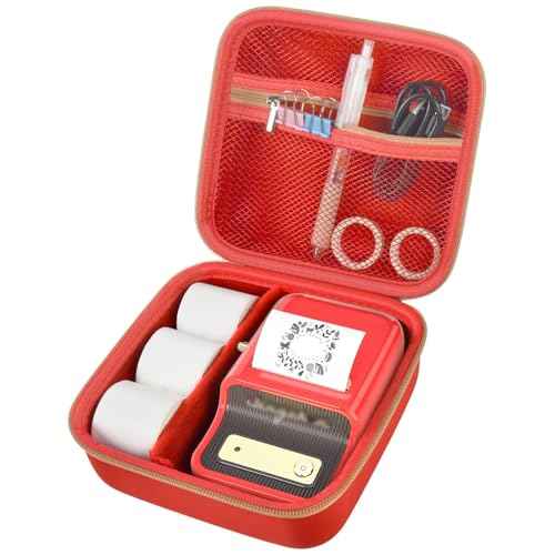 ALKOO Case Compatible with NIIMBOT B21 / B1 Label Maker Wireless Thermal Label Printer, Holder for Inkless Label Maker & Labeling Tapes Refills, with Mesh Pocket for Cable Accessories (Red)