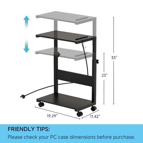 Computer Tower Stand with LED Light Strip,Mobile Rolling CPU Holder,Height Adjustable PC Tower Stand with Charging Station for Office Home (Black)