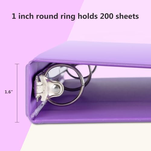 ViVin 1 Inch Round Ring View Binder for Durability, Standard 3 Ring Binder for 200 Sheets of US Letter Size Paper, PVC-Free, 12-Pack (Assorted)