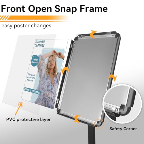 Heavy Duty Pedestal Sign holder floor stand Adjustable Sign Stand for Vertical and Horizontal view Poster Stand with Aluminum Frame for Display 8.5 x 11 inch