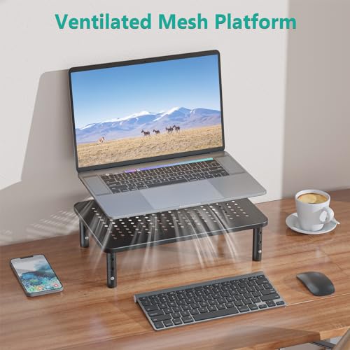 WALI Adjustable Monitor Stand for Desk - Black Metal 14 in, Supports 44 lbs