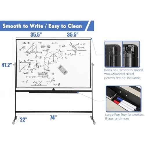 Large Magnetic Mobile Whiteboard 72"x48", Rolling Double Sided Stand Whiteboard on Wheels, Reversible Adjustable Height/Angle Dry Erase Board 6' x 4' Easel White Board for Office Classroom, Black