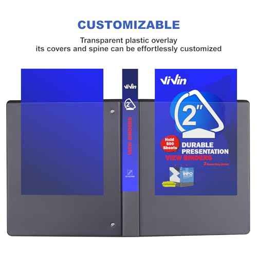 3 Ring Binder 2 Inch, ViVin Sturdy 2"-Slant D Ring Binder with 2 Interior Pockets, Clear View Cover, PVC-Free, Fits 500 Sheets of US Letter Size Paper (6 Pack, Black)