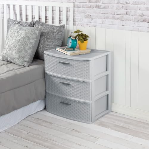 Sterilite Gray Wide 3-Drawer Storage Tower with Weave Pattern - Cement
