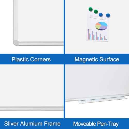 DEVELOP Magnetic White Board Dry Erase, 32 x 44 Inch, Dry Erase Board Aluminum Frame for Wall, Hanging Whiteboard with Detachable Marker Tray for Planning, Kitchen, Memo, School, Home, Office