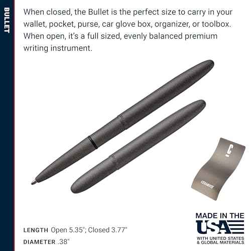 Fisher Space Pen Bullet Pen, Ballpoint, Tungsten, Cerakote Finish, Black Ink, Made in the USA