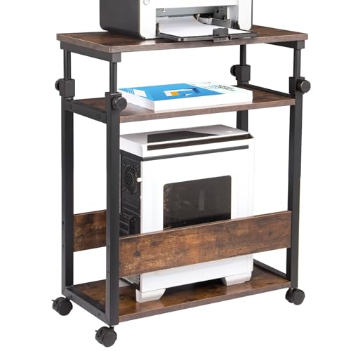 Height Adjustable Computer Tower Stand, Computer & Machine Carts, PC Tower Stand, Printer Stands with Wheels, 24" W x 12" D x 23"-38" H, Holds Up to 132 lbs (Fits Tower Lower Than 19")