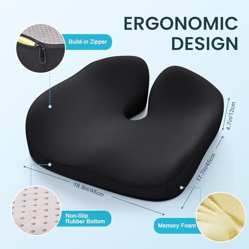 Benazcap Black Memory Foam Seat Cushion – Ergonomic Office & Chair Pad