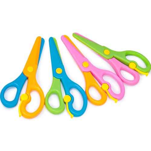 LOVESTOWN Kids Safety Scissors, 4 PCS Blunt Tip Scissor Preschool Training for Toddler & Children, Anti-Pinch Design, Child Hand Eye Coordination Development, Playdough Tools Scrapbooking Supplies