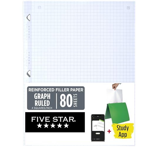 Five Star 8.5 x 11 Inch Graph Ruled Loose Leaf Paper - Reinforced, Ink Bleed-Resistant, 80 Sheets