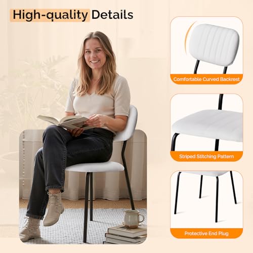 VINGLI White Stacking Dining Chair Set of 4 – Modern Padded Chrome Frame