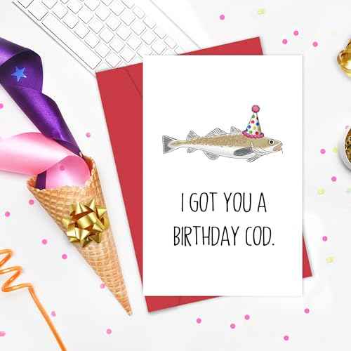Funny Birthday Card for Him Her, Hilarious Fish Birthday Card for Dad, Grandpa, Uncle, Husband, Friend, I Got You A Birthday Cod