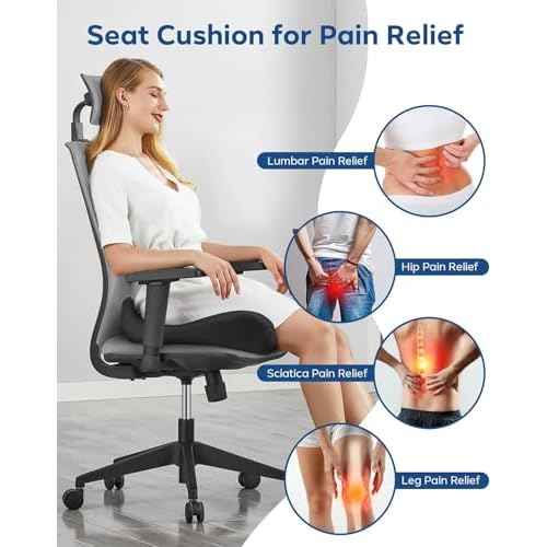 Feagar Sciatica & Tailbone Pain Relief Seat Cushion - Extra Thick Memory Foam Office Chair Cushion with Non-Slip Bottom, Coccyx Cushion for Desk Chair, Wheelchair, Truck Drivers