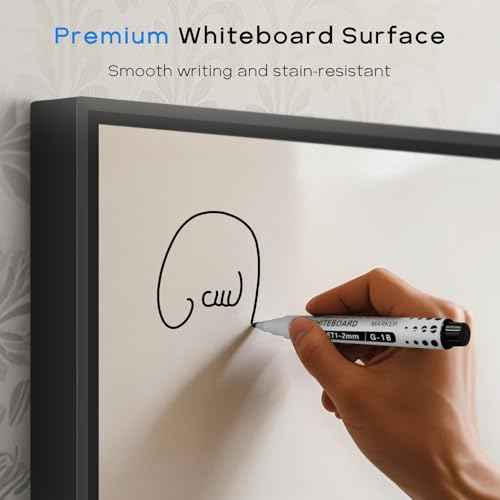 Magnetic White Board and Cork Board Combo, 24" x 18", Dry Erase Bulletin Board, Black Aluminum Frame, Wall Hanging, for Home Office and School