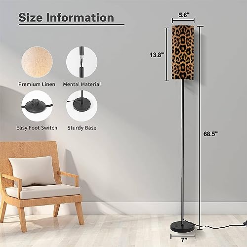 Floor Lamp for Living Room Leopard Skin Pattern Seamless Print Textile Fabric Modern Standing Lamp Remote Control Dimmable Pole Lamp Corner Tall Lamp for Office Bedroom Reading