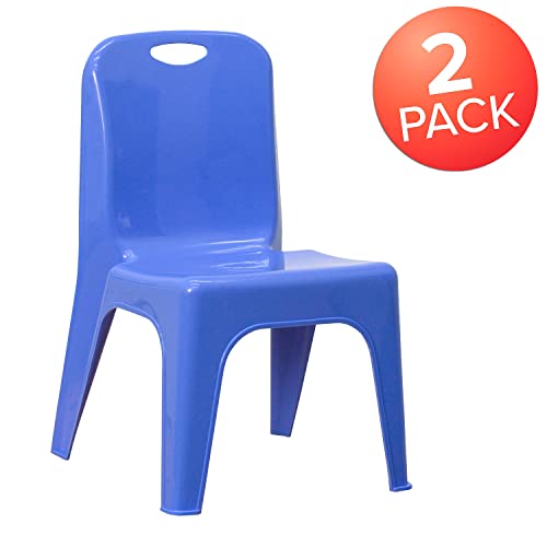 Flash Furniture 2 Pack Blue Plastic Stackable School Chair with Carrying Handle and 11" Seat Height